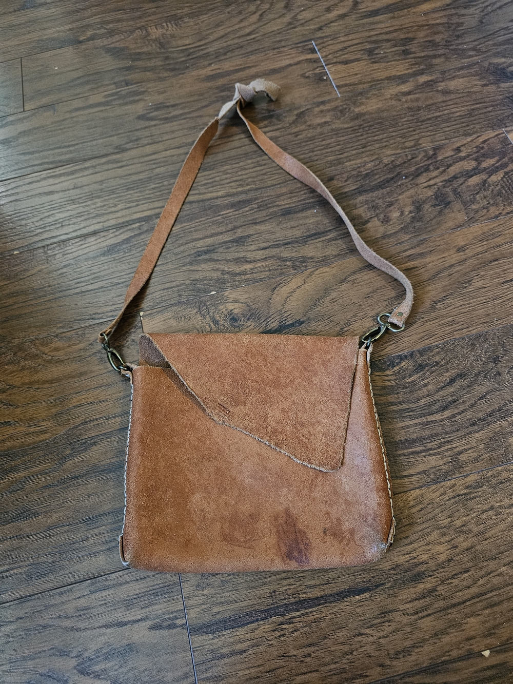 Handmade Asymmetrical Raw Leather Crossbody Bag / Boho Festival Purse